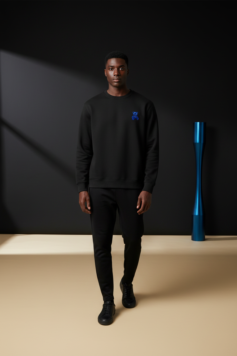Male model wearing the Teady DJB heavyweight crewneck sweatshirt