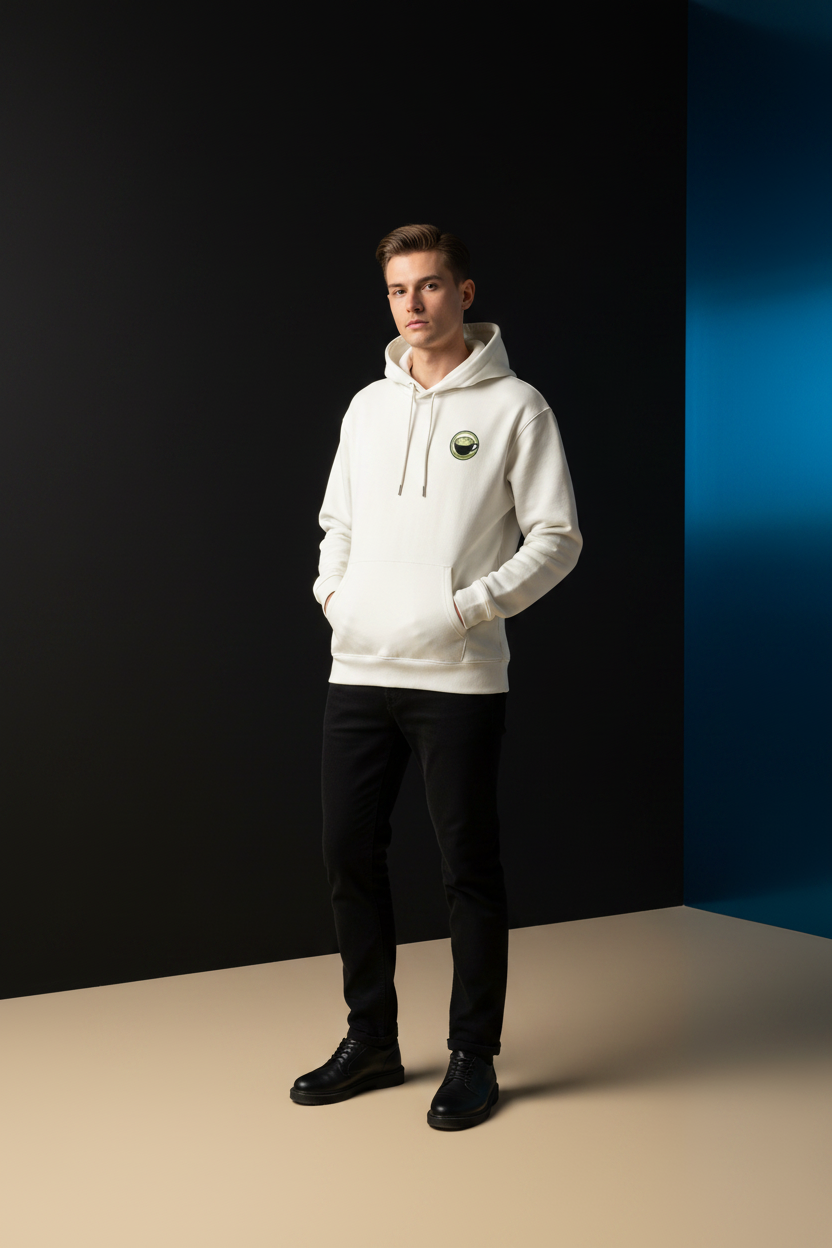 Model wearing the MATCHA heavyweight pullover hoodie