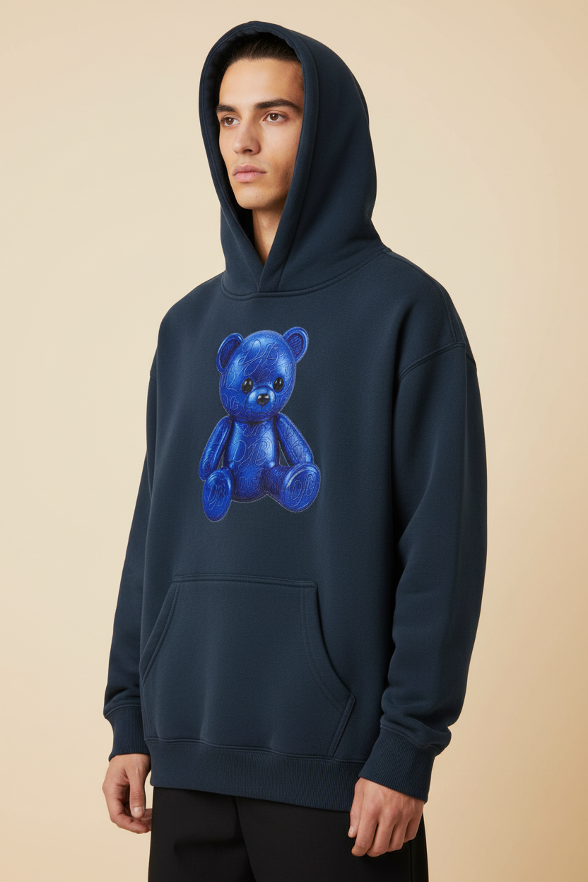 Male model wearing the Teddy Oversize Fleeced Hoodie