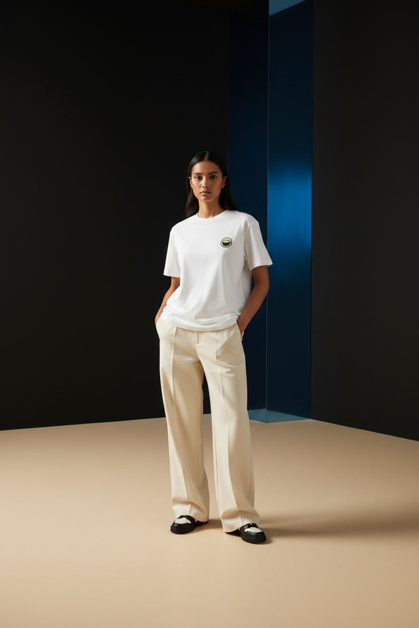 Female model wearing the MATCHA Unisex oversized T-shirt